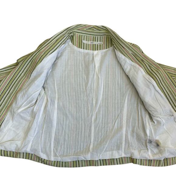 Gibson Y2K Striped Linen Blend Single Breasted Blazer Cropped 3/4 Sleeve Spring - Picture 8 of 16